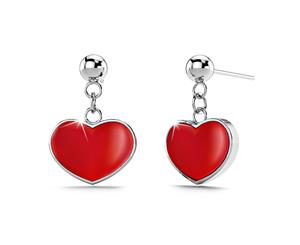 .925 Sterling Silver Scarlet Heart Drop Earrings-Silver/Red