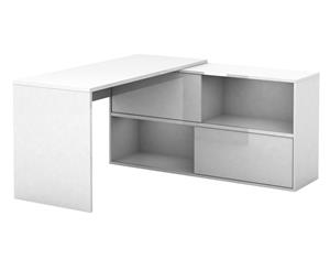 Mateo High Gloss Executive Corner Computer Work Student Study Home Office Table Desk with Storage - White