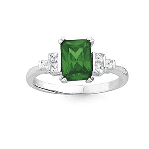 Sterling Silver Created Green Stone & Cubic Zirconia Ring