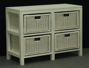 Timber Sideboard Unit w/ 4 Rattan Drawers in White