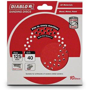 Diablo 125mm 40-Grit Multi-Hole Velcro Sanding Disc - 10 Piece