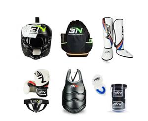 Kids MMA Boxing Ultimate Gear Kit Chest Guard Head Guard Shin Guard Boxing Gloves Jock Strap w/ Free Gift Package