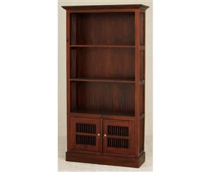 Ruji Slatted Timber Bookcase Bookshelf w/ 2 Doors