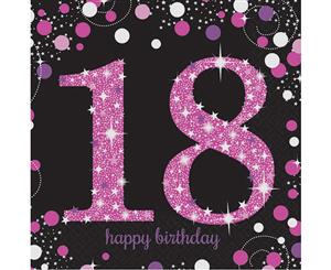 Sparkling Pink 18th Birthday Lunch Napkins Pink Black & Silver 16pk