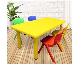 1.2M Kid's Adjustable Rectangle Yellow Table with 4 Chairs Mix Set