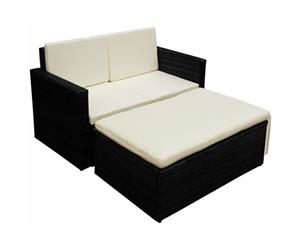 Garden Sofa Stool Set 7 Piece Rattan Wicker Black Outdoor Couch Lounge