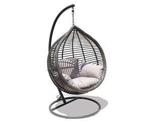 Oceana Outdoor Hanging Egg Chair In Slate Grey With Stand - Outdoor Chairs