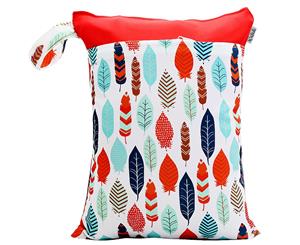 Waladi - Waterproof Double Zip Wet Bag Red & Colourful Feathers 30x40cm