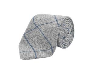 Mens Silver Blue Tweed Tie Luxury 100% Wool