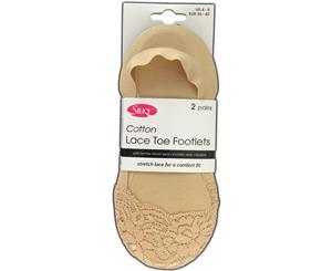 Silky Womens/Ladies Cotton Lace Toe Footlets (2 Pairs - Black/Natural Assorted) (Assorted) - LW382