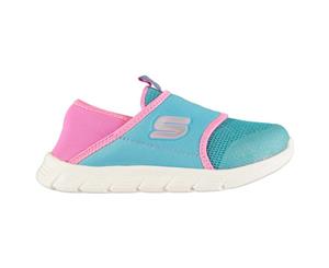 Skechers Kids Girls Comfy Flex Shoes Infant Slip On Trainers Sneakers Breathable - Blue Sparkle/Pi