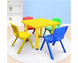 Kid's Adjustable Mixed Square Table with 4 Chairs Set With Yellow Table