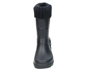 Spot On Childrens Girls Rubber Turn Collar Wellington Boots With Ring Strap Detail (Navy) - KM253