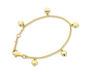 Bevilles Children's 9ct Yellow Gold Silver Infused Heart Charm Bracelet